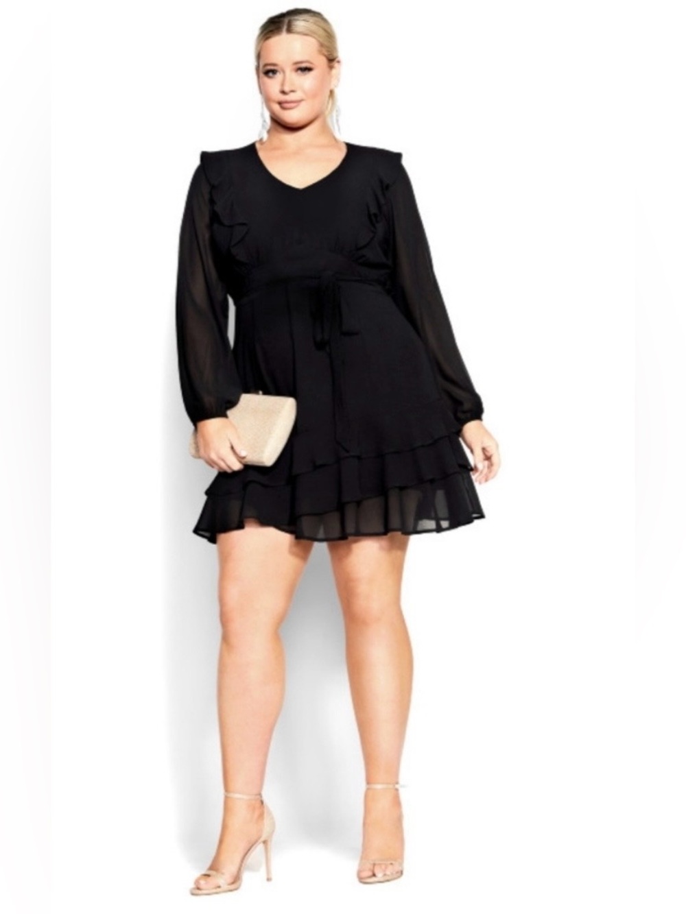 City Chic Black Pretty Ruffle Mini Dress Plus Size 20